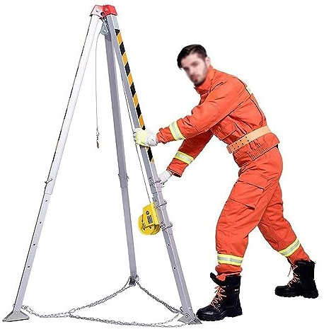 Kit di salvataggio per treppiedi di emergenza in spazi confinati – argano da 1200/1800/2500 libbre, sistema treppiede in alluminio con cavo da 65 '/98'/130 ', gambe e piedi regolabili, capacità di