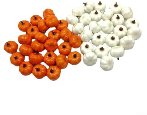 Lot de 12 citrouilles décoratives légères pour Halloween, mini légumes artificiels pour une manipulation et un rangement faciles (24pcs White and Yellow)