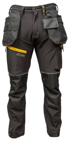 Atomic Workwear Slim Fit Stretch Work Trouser with Removable Holster Pockets and Top Loading Knee pad Pockets (UK, Waist, 34, Slim, Regular, Black/Black)