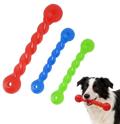 Juguete para Perros para Dientes, 3 Pcs Juguetes Masticable, Palillo para Dentición, Palo de Goma en Espiral de Goma, Huesos Masticables Robustos, para Perros Pequeños y Medianos, Rojo, Verde, Azul