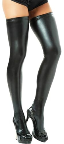 Gatamiau Calze Donna Pelle Sopra il Ginocchio Autoreggenti Calzettoni di Coscia Donna Verniciata Sexy Abbigliamento Wetlook Overknee Stockings Latex Cosplay Halloween (Nero)