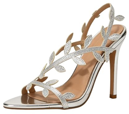 LLXYYD Sandali Stiletto Donna Punta Spillo con Foglie Di Strass, Scarpe con Tacco Alto PVC Trasparente Feste, Matrimoni e Serate Eleganti(C,36 EU)