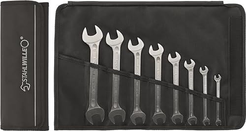 STAHLWILLE 10/8 | Doppelmaulschlüssel Set 8-tlg. | SW 6-22 mm | extrem belastbar | schraubenschonend | in robuster Rolltasche | Made in Germany