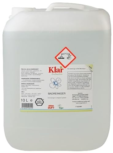 Klar Badreiniger 10 l Kanister - Umweltfreundlicher Allzweckreiniger für das gesamte Bad ohne Duft - Effektiv gegen Kalk, Seifenreste etc., Vegan