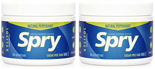 Spry Fresh Natural Xylitol Chewing Gum Dental Defense System - Aspartame-Free, Sugar-Free, Non-GMO, Gluten-Free (Peppermint, 100 Count - Pack of 2)