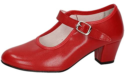 Pasos de baile 15 SEVILLANAS FLAMENCOS NIÑA Zapatos TACÓN Rojo 28