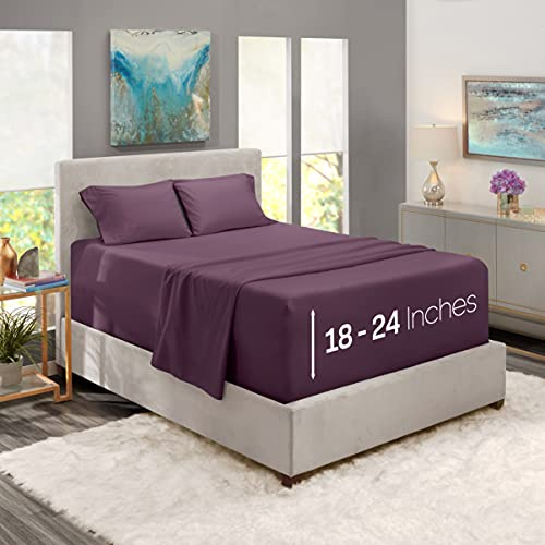 Nestl Extra Deep Pocket Sheets - Fits Mattress 18-24 Inches, Queen Size, 4 Piece Set, Purple Eggplant