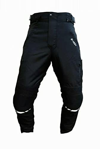 BI ESSE - Pantaloni Moto Uomo in Cordura Tessuto Nero Moto Impermeabile Antivento con Protezioni Rimovibili,Abbigliamento Motociclista,Protettivi (IT, Testo, L, Regular, Regular, Nero)