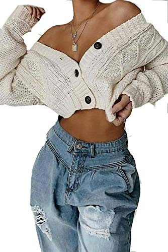 TrendyFashion Womens Crop Short Cable Knitted 3 Button Open Cardigan Ladies Cropped Cardigan Top