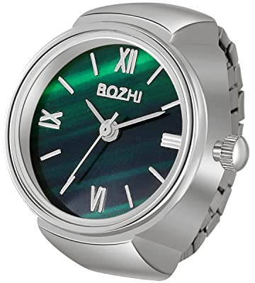 JewelryWe Men Women Finger Watches Gold/Silver Plated Elastic Watch Rings Green Dial Quartz Ring Watches