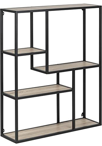AC Design Furniture Jörn Asymmetrisches Wandregal mit 4 Ablagen, H: 91 x B: 75 x T: 20 cm, Sonoma Eiche Optik/Schwarz, Holz/Metall, 1 Stk.