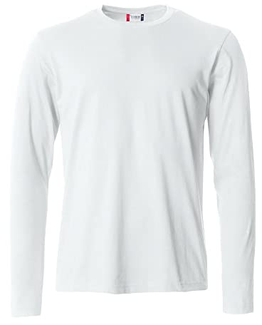 Clique - Camiseta de manga larga para hombre Basic-T L/S, de algodón jersey, cuello elástico, cinta antisudor, ajuste Slim-Fit, Color blanco., XXXL