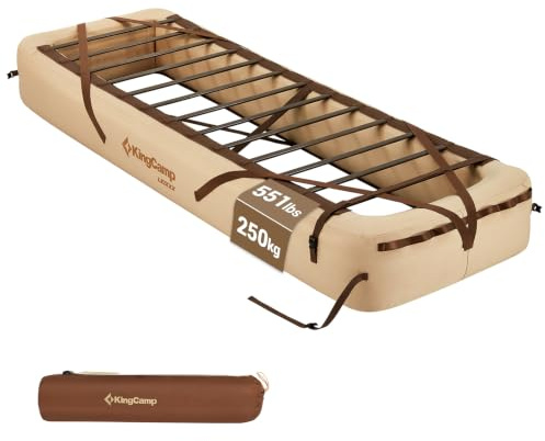 KingCamp OAK uppblåsbar sängbas, luftsäng, sängram, bärbar, hög luftsäng, enkel/dubbel, för vuxen, gästsäng för camping och hem, 200 x 70 x 25 cm, kaki