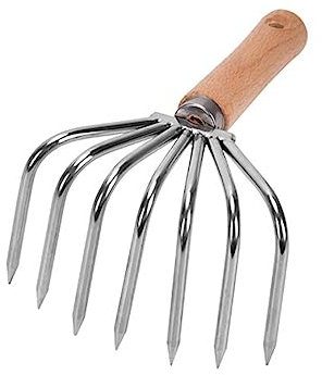 LOVIVER Rastrillo de mano para jardín, rastrillo de hojas, garra, acero pequeño, ligero, deshierbe, mango de madera, rastrillo de, herramientas de, Mango Corto 7 Dientes