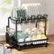 Nfnoyp Dish Drainer Rack, 2 Tier Dish Drainer Rack Multifunctional, Rustproof Dish Racks with Drainboard, Space-Saving Utensil & Cup Holder for Kitchen Counter, Black