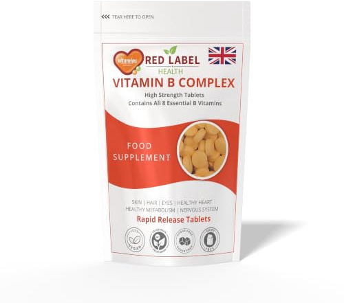 Red Label Health Vitamin B Complex High Strength, Pack of 400 Tablets (1+ Year Supply), All 8 Essential B Vitamins in 1 Tablet for Men & Women, B1, B2, B3, B5, B6, B12, Biotin & Folic Acid, UK