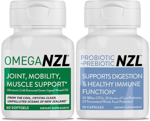 OMEGANZL Omega-3 Natural Joint Relief Supplement Natural Muscle Support, Green-Lipped Mussel Oil Joint Support, No Fishy Aftertaste, 60 Softgels Plus one Bottle of Probiotic+Prebiotic 30 Capsules