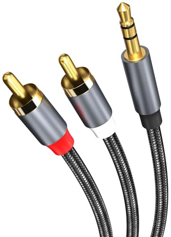 RCA till 3.5mm Aux Ljudkabel från MMOBIEL - 3.5mm till 2 RCA - RCA Y Splitter - Adapter för Hörlursuttag 1/8 att RCA Ljudkabel för Smartphones, MP3, Surfplattor, Högtalare etc. - 1,2m
