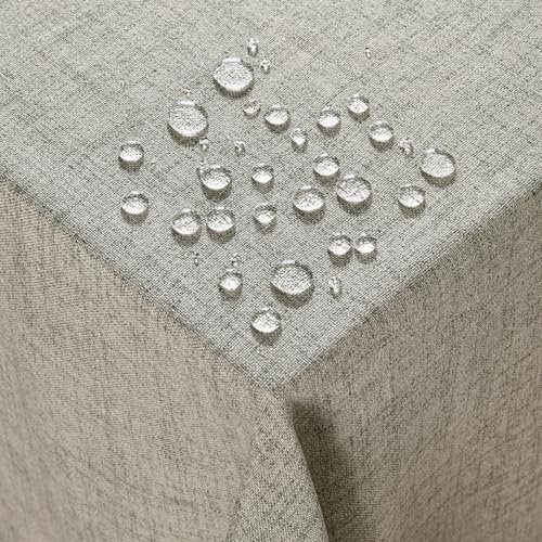 Deconovo Outdoor Tischdecke Abwaschbar Wasserabweisende Tischdecken Tischwäsche Lotuseffekt Tischtuch Leinenoptik Rechteckig für Esszimmer Küche Wohnzimmer Garten, 220x130 cm, Leinen, 1 Stück