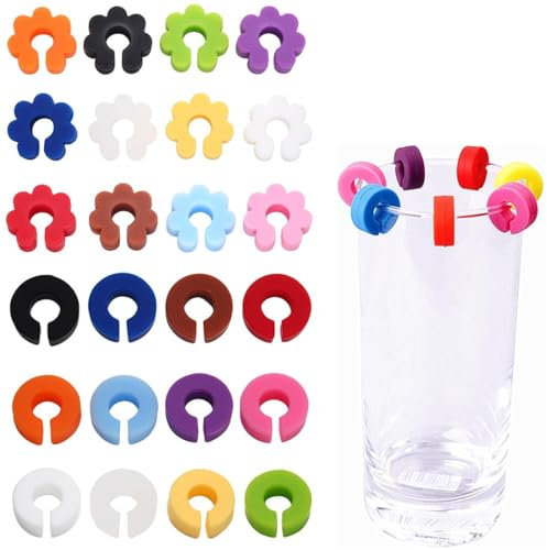 EAVUYIS 24 Pièces Verre à vin, Marqueurs de Verre à Vin en Silicone, Identifiants pour Verres de Réception, Accessoires pour le Vin, Idéaux pour la vie Quotidienne et les Fêtes