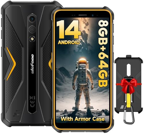 Ulefone Armor X12 Pro 2025 Outdoor Handy Android 14 Octa Core 8GB + 64GB/256GB SD, 4860mAh 13MP 5,45'' HD+ IP68/69K Wasserdicht Stoßfeste Smartphone 4G Dual SIM Face ID NFC GPS -2 Jahr Garantie Orange
