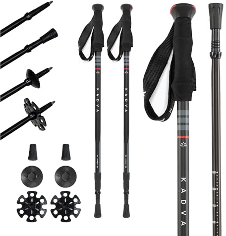 KADVA Bastoncini da trekking SAJAMA in Rosso Misura regolabile 65-135 cm Bastoni Solido e resistente con cinghia di sicurezza regolabile Perfetto per lunghe escursioni