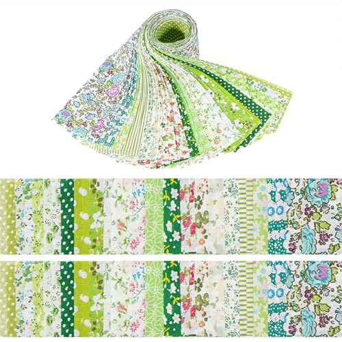 40 stycken bomullstyg med patchwork, 6,2 x 50 cm, tyger, bomullstyg, gör-det-själv bomullstyg, blommigt mönster, gör-det-själv tygremsor, kreativt tyg, rullar för att sy, gör-det-själv hantverk, grönt