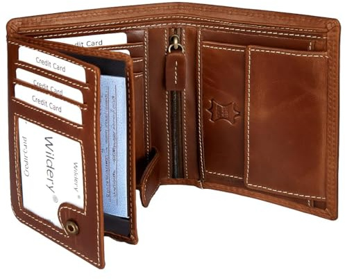 Wildery® Geldbörse für Herren aus Leder mit RFID Schutz im Hochformat in Braun | Geldbeutel | Portmonee | Portemonnaie /#WI108C