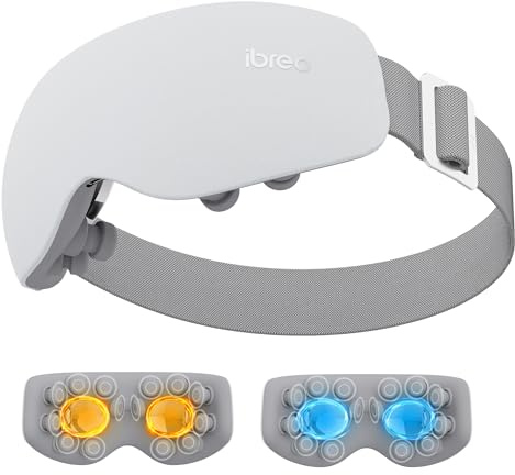 Eye Massager with 2 Level Heat & Cool, 150 Mins Uses, 3 Modes & 14 Vibration Heads, Heated Eye Mask with Bluetooth Music for Migraine, Eye Strain Puffiness and Dry Eye Relief, Eye Care for Women Men