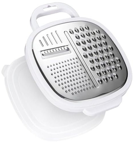 CABLEPELADO Rallador de Cocina con Recipiente y Tapa – 3 Tipos de Rallado en Acero Inoxidable – Apto para Lavavajillas – Ideal para Quesos, Verduras y Más – Con Base Antideslizante.