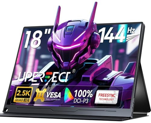 UPERFECT Monitor Portátil QLED 18 Pulgadas 2.5K 144Hz 100% DCI-P3 1500:1 500Nits Gaming, HDMI/USB-C, Ligera y Fácil de Transportar Pantalla IPS Compatible con Portatil/PC/Teléfono, Compatible con VESA