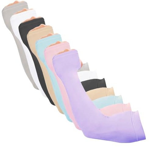 Xkqjlp Manicotti da donna per coprire le braccia, raffreddamento UV, protezione solare, unisex, 6 paia di manicotti in nylon, diversi colori, per sport, ciclismo, golf, corsa, attività all'aperto