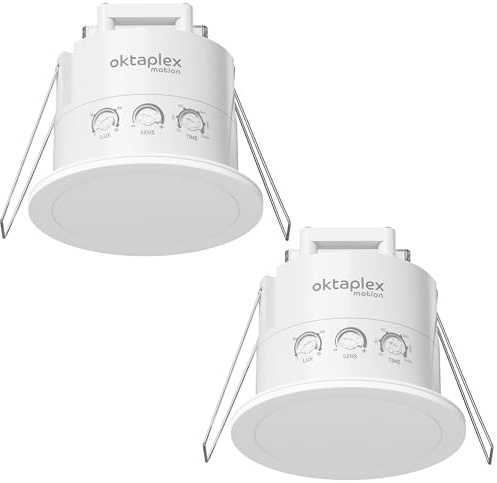 Oktaplex Set of 2 Noa Ceiling Presence Detectors 24GHz 360 Degree IP65 Radar Motion Sensor 6 m Presence Detector Suitable for Bathroom Flush-Mounted Flat White 230 V
