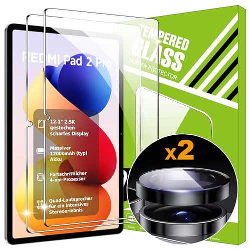 Lemxiee Pellicola Vetro Temperato per Xiaomi Redmi Pad 2 Pro & POCO Pad M1 12.1 [2+1 Pezzi] Fotocamera Pellicola Protettiva + HD Pellicola Schermo in vetro temperato
