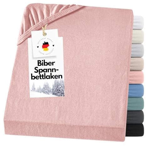 Carpe Sonno Warmes Biber Spannbettlaken 90x200cm Altrosa [Made in Germany] 15 bis 25cm Steghöhe - mit Gummizug | Flanell Bettlaken | Winter Spannbetttücher flauschig | Biber Bettlaken Dicker Stoff