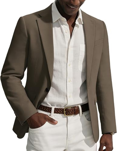 PJ PAUL JONES Sakko - Giacca sportiva da uomo in lino, con colletto a risvolto, marrone, M