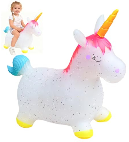 SilverChry Animale Saltellante, Salta Bambini da Interno, Gonfiabile Cavallo Saltellante, Giocattolo Saltellante da Interno/Esterno, Regalo per Bambini di Compleanno (Transparent)