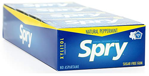 Spry Fresh Natural Xylitol Chewing Gum Dental Defense System - Aspartame-Free, Sugar-Free, Non-GMO, Gluten-Free (Peppermint, 10 Count Blister Cards - Pack of 20)
