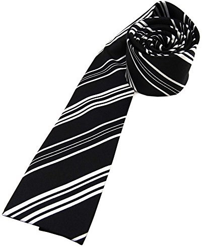 TigerTie Damenkrawatte in Satin schwarz silber gestreift - Größe 125 x 5,5 cm