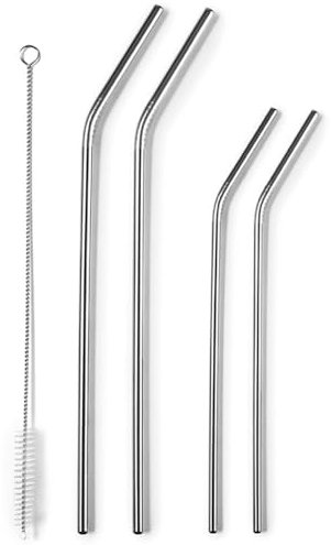 IBILI - Set 4 pajitas + cepillo limpiador, Acero Inoxidable, Reutilizable