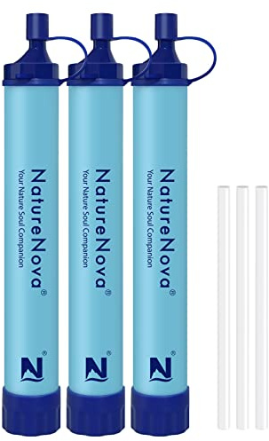 Lot de 3 pailles filtrantes à eau portables pour l'extérieur équipement de survie d'urgence équipement tactique pour la randonnée le camping les voyages la chasse la pêche les sorties en randonnée