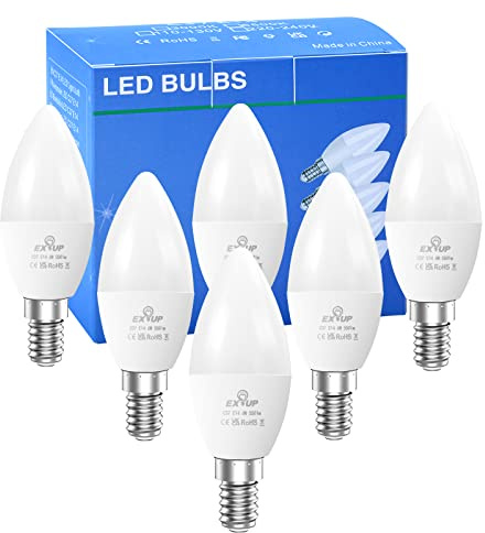 EX UP 6 Stück LED Lampe E14 Kerze C37 6 W, entspricht 40 W, Halogenlampen, 550 lm, nicht dimmbar, kleiner Sockel E14 SES, energiesparend, kein Flackern (6500K)