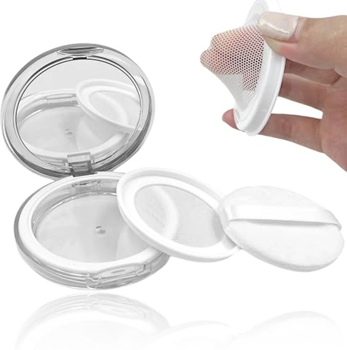 Caja de Polvo Suelto Recargable de 3g, Portátil, Contenedor para Polvo Fijador de Maquillaje con Borla, Material ABS, Incluye Espejo y Cuchara