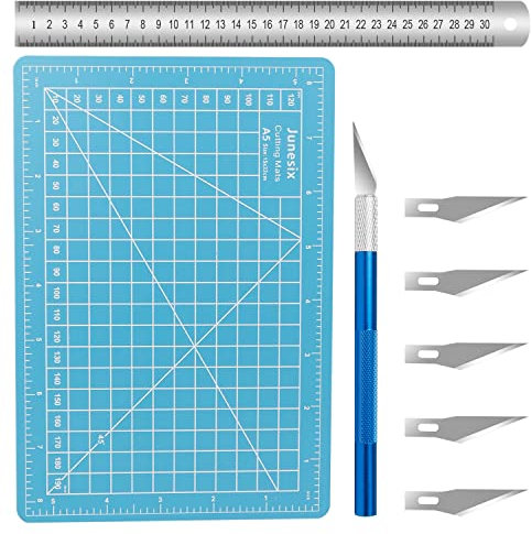 DEANKEJI Tapete de Corte, A5 Alfombra de Corte (22 x 15 cm), Cutting Mat con Regla de Acero y Buril, para Cortar, Coser, Recortar, Grabar (de un Solo Lado)