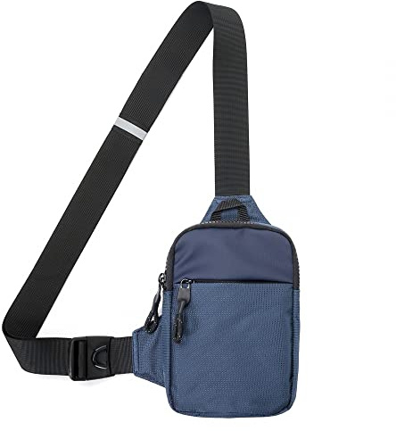 DONGKER Ryggsäck med axelrem, vattentät nylon slingväska justerbar 59,6-110 cm för män och kvinnor, löpning, resor, vandring, Mörkblå, 24,5cm x 19,5cm