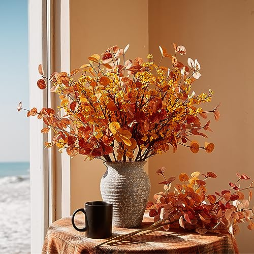Anna's Whimsy 8 Pcs Thanksgiving Fausse Fleur, Artificial Eucalyptus Stems and Gypsophile, Fall Fleurs Artificielles Deco