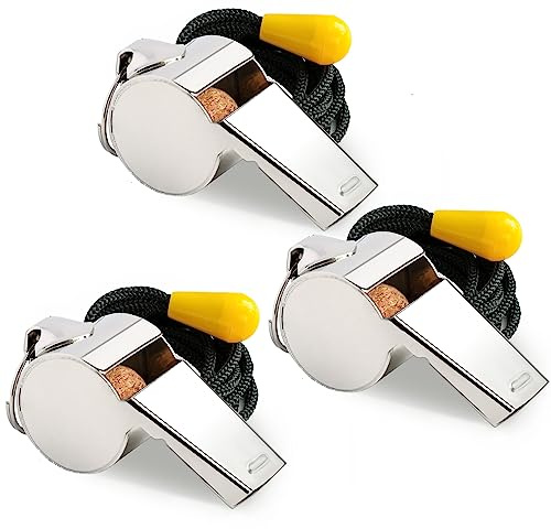 Xgunion Whistle 3 Pack Metal Coach Referee Sports Whistles with Lanyard Coach Whistles for Adults Loud Crisp Sound Whistle for Coaches Referees Teachers Officials Adults and Kids