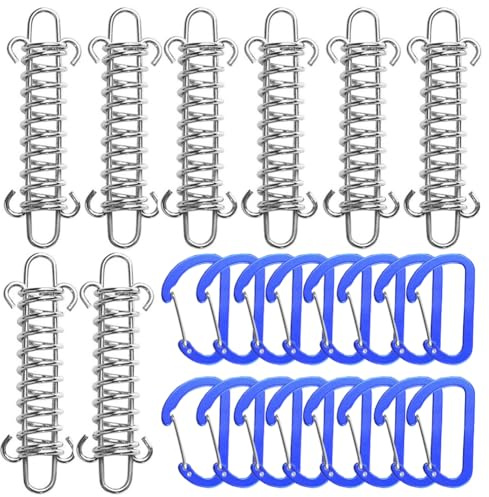 AstarFavor 8 Piezas Resortes de Tensión de Tienda, Muelle Traccion para Camping Hebilla de Tensor Resorte Accesorios de Fijación con 16 Mosquetones para Toldos Accesorios para Acampar