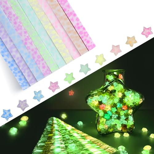 630 Sheets Luminous Origami Star Strips, Glow in The Dark Origami Star Paper Strips Folding Paper Star Strips Lucky Stars for DIY Hand Art Crafts and Decorative