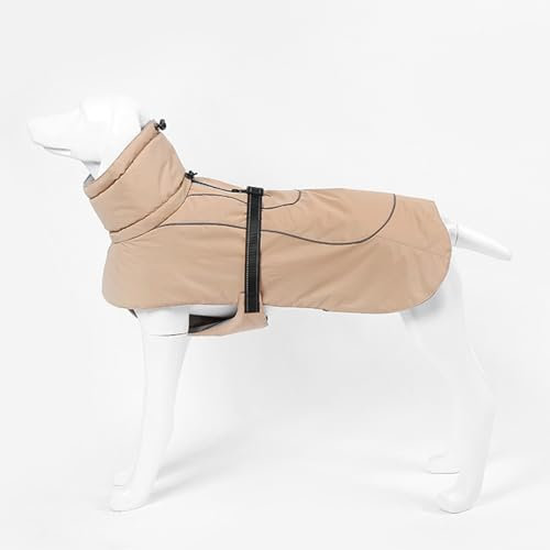 PJDDP Reflektierende Und Verstellbare Hundewintermantel, Hohe Kragen Hund Jacke Hunde Winter Wasserdicht Mit Geschirr Loch Reißverschlussöffnung Für Geschirr Hundeweste,Khaki,3XL